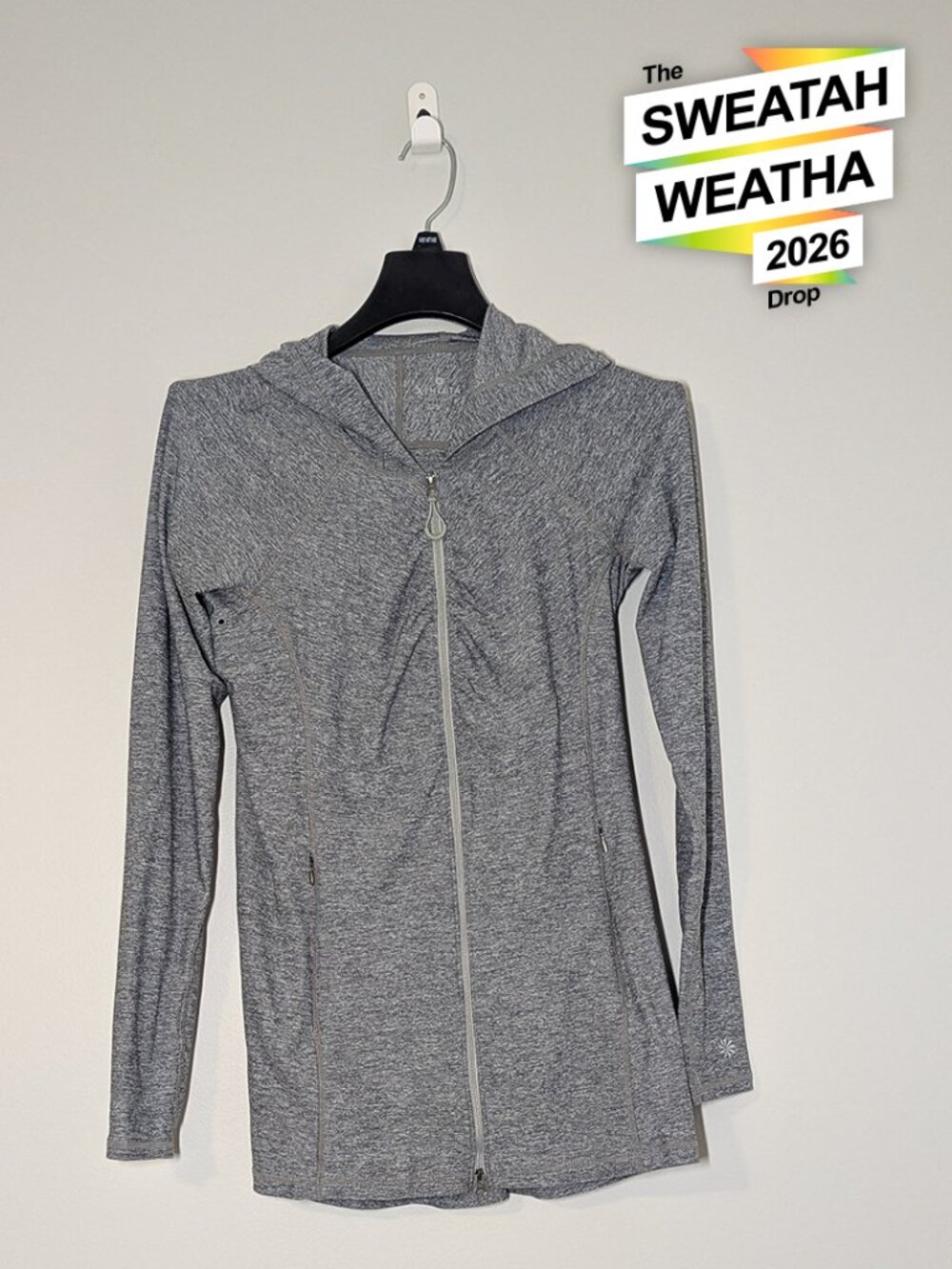 Athleta Vitamin Sea Full Zip Jacket Womens S Gray Hooded Thumbholes Athleisure
